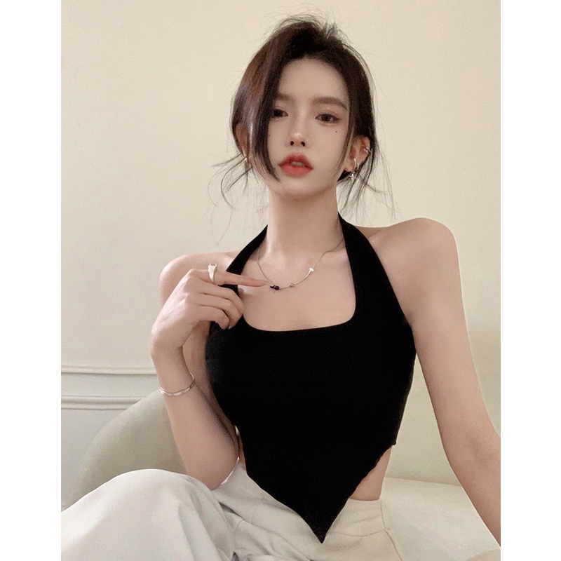 Porozi  Áo croptop cổ yếm  dáng ôm đơn giản phong cách Hàn Quốc thời trang cho nữ