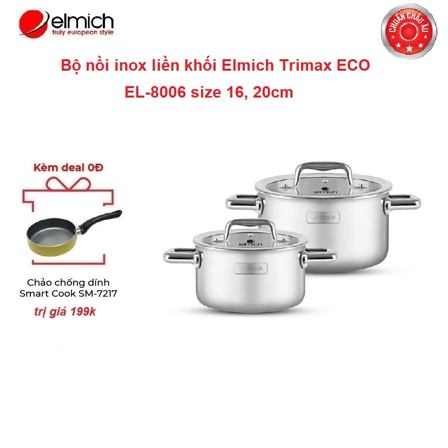 Bộ nồi inox liền khối Elmich Trimax ECO EL-8006 size 16, 20cm