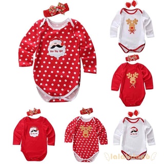 Bộ áo liền quần tay dài họa tiết giáng sinh kèm băng đô xinh xắn cho bé LAA6
