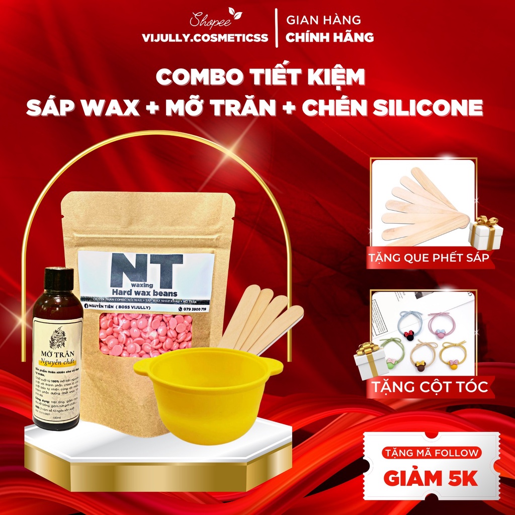 Combo triệt lông tiết kiệm SÁP WAX LÔNG KÈM CHÉN SILICONE VÀ MỠ TRĂN NGỌC LAN TÂY