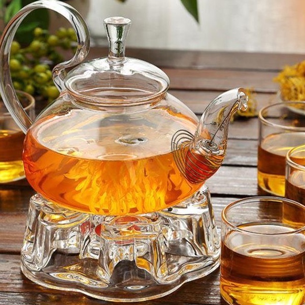 Bộ ấm pha trà, bình trà thuỷ tinh cao cấp chịu nhiệt và đế nến- khay gỗ- dùng uống trà hoa, saffron - decor- quà Tết | BigBuy360 - bigbuy360.vn