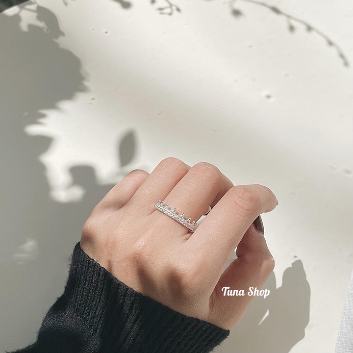 Nhẫn Bạc gắn đá cao cấp, Nhẫn bạc vương miện đính đá TUNA SILVER, 𝑨̉𝒏𝒉 𝒕𝒉𝒂̣̂𝒕  𝑪𝒂𝒎 𝒌𝒆̂́𝒕 𝒄𝒉𝒖𝒂̂̉𝒏 𝑩𝒂̣𝒄 Trang sức Bạc