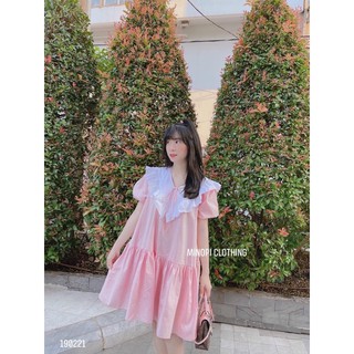 Đầm babydoll cổ bèo nơ