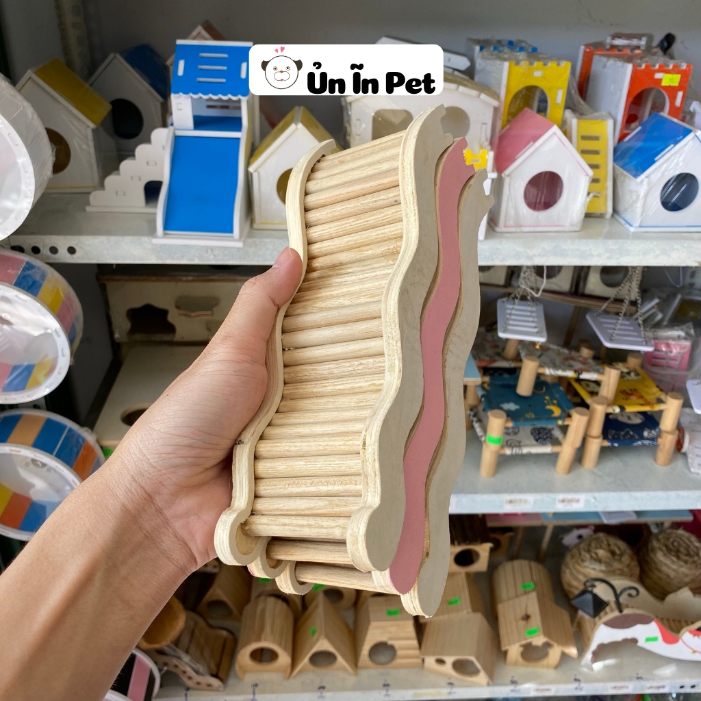Trang trí chuồng hamster, thang gỗ tự nhiên