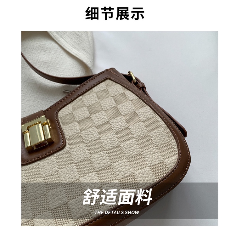 Túi đeo chéo JASMIN NOIR chần bông sọc caro hình nửa mặt trăng thời trang cho nữ