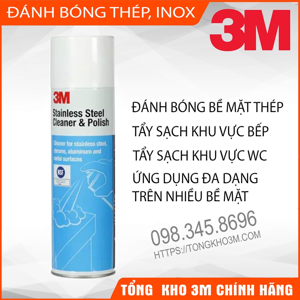 Tẩy cặn canxi, tẩy rửa nhà tắm, tẩy vòi inox, vách kính, bồn sứ, gạch men 3M Cleaner &amp; Polish