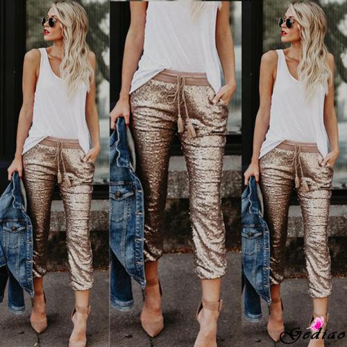 Quần legging lưng cao đính sequin lấp lánh thời trang dành cho nữ | BigBuy360 - bigbuy360.vn