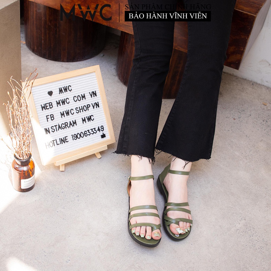 Giày Sandal Nữ MWC Đế Bệt Quai Dây Cá Tính Màu Đen Trắng Nâu XanhL NUSD- 2585