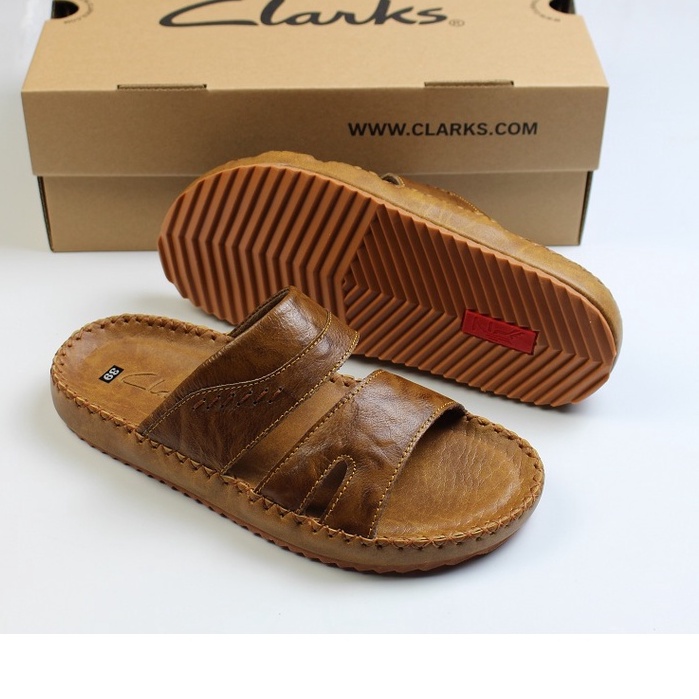 Dép CLarks Quai Ngang Nam Da Bò Thật .Dép 2 Quai
