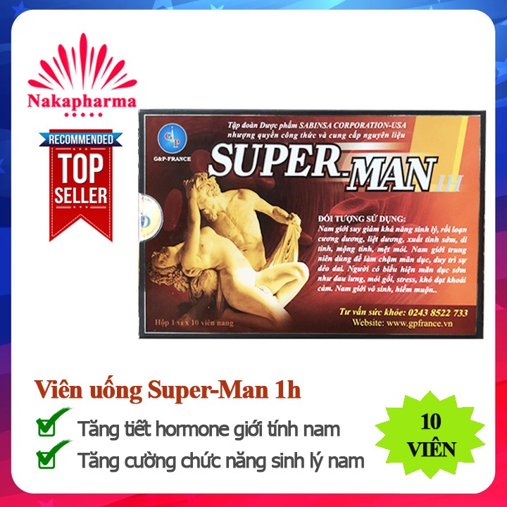 Super-Man 1h G&P France – Giúp bổ thận tráng dương, tăng cường sinh lý, tăng hormone nam, ngừa mãn dục sớm Superman GP