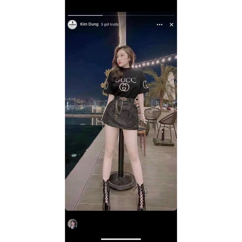 Áo phông cộc thêu GG cổ 3p