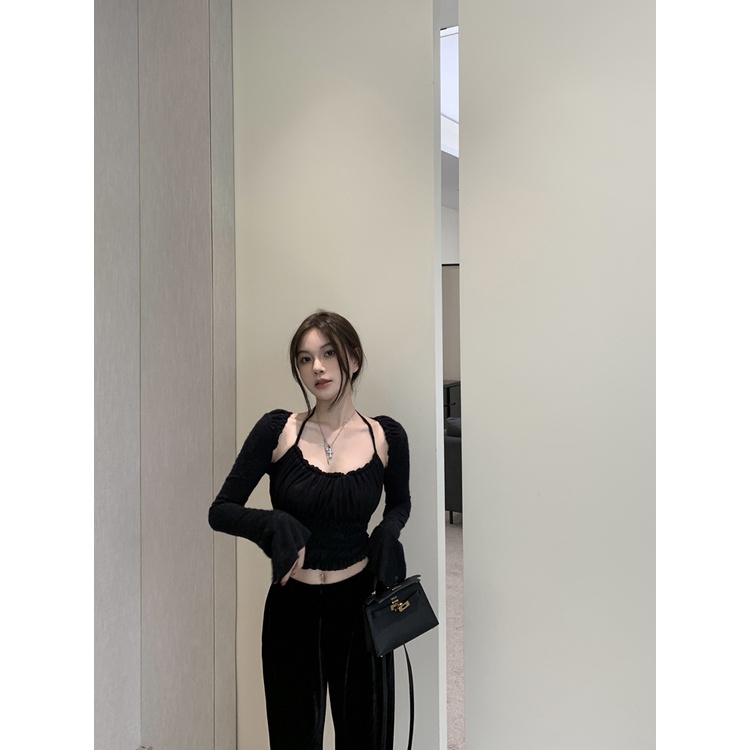 Erotic Spice Girl Áo sweater Giả Hai Lớp Tay Dài Cổ Treo Lãng Mạn Dành Cho Bạn Nữ