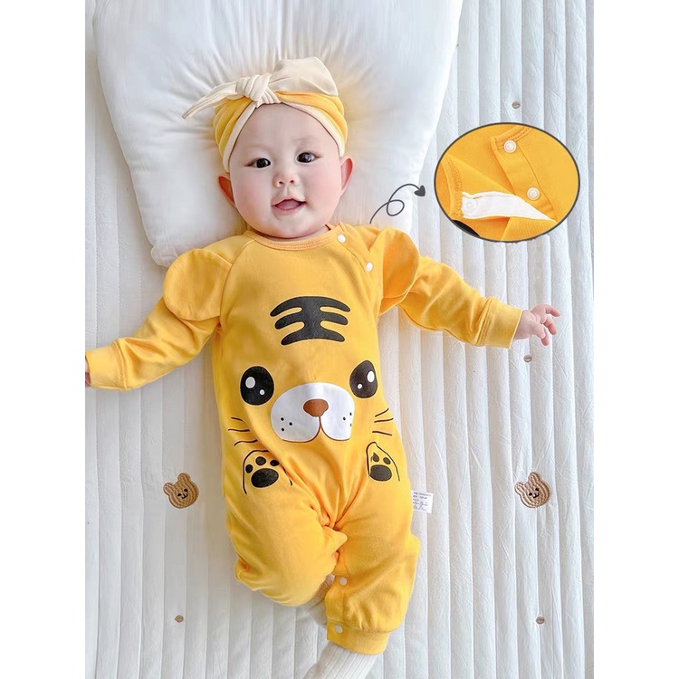 Body Dài Tay LOTUKA Bộ Đồ Liền Thân Sơ Sinh Chất Thun Lạnh In Hình Hổ Cho Bé 3-12KG