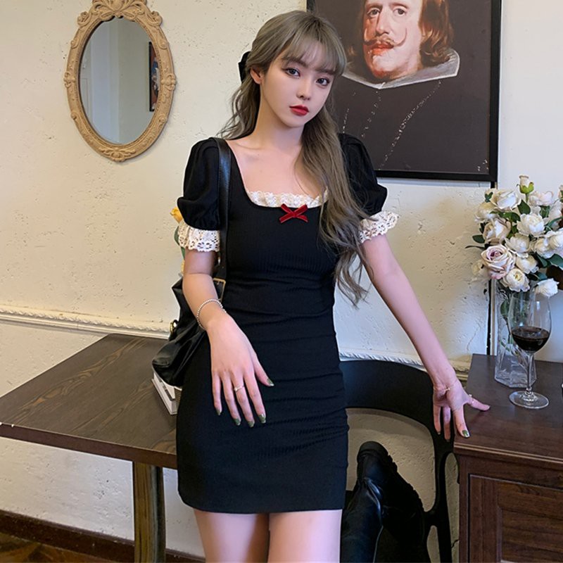 Đầm Nữ Thiết Kế, Váy Nữ Dáng Ôm, Cổ Vuông Tay Bồng Phối Ren Moda.H | BigBuy360 - bigbuy360.vn