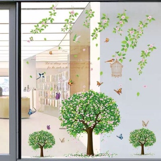 Decal dán tường tán dây leo và ba cây hoa xanh