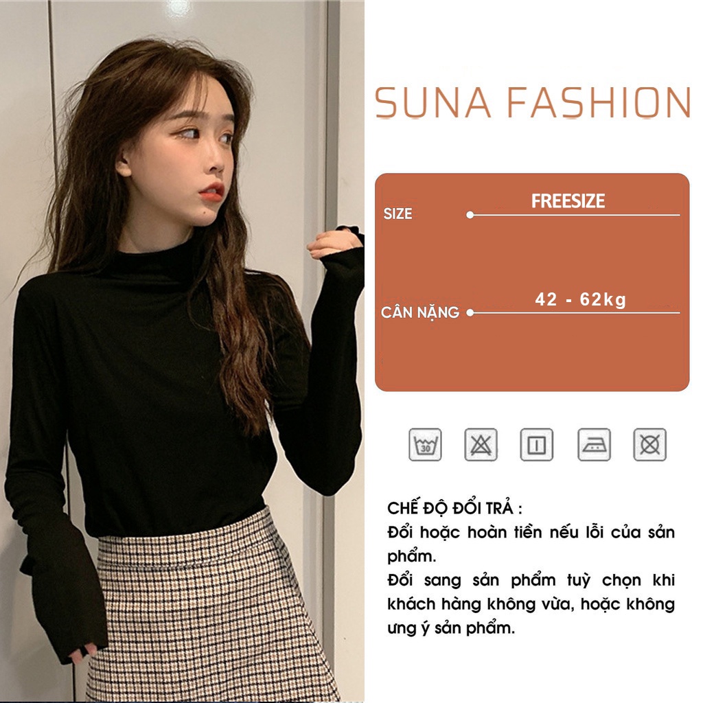 Áo thun nữ cổ lọ tay dài ôm body, Áo thun cổ lọ dài tay SUNA FASHION