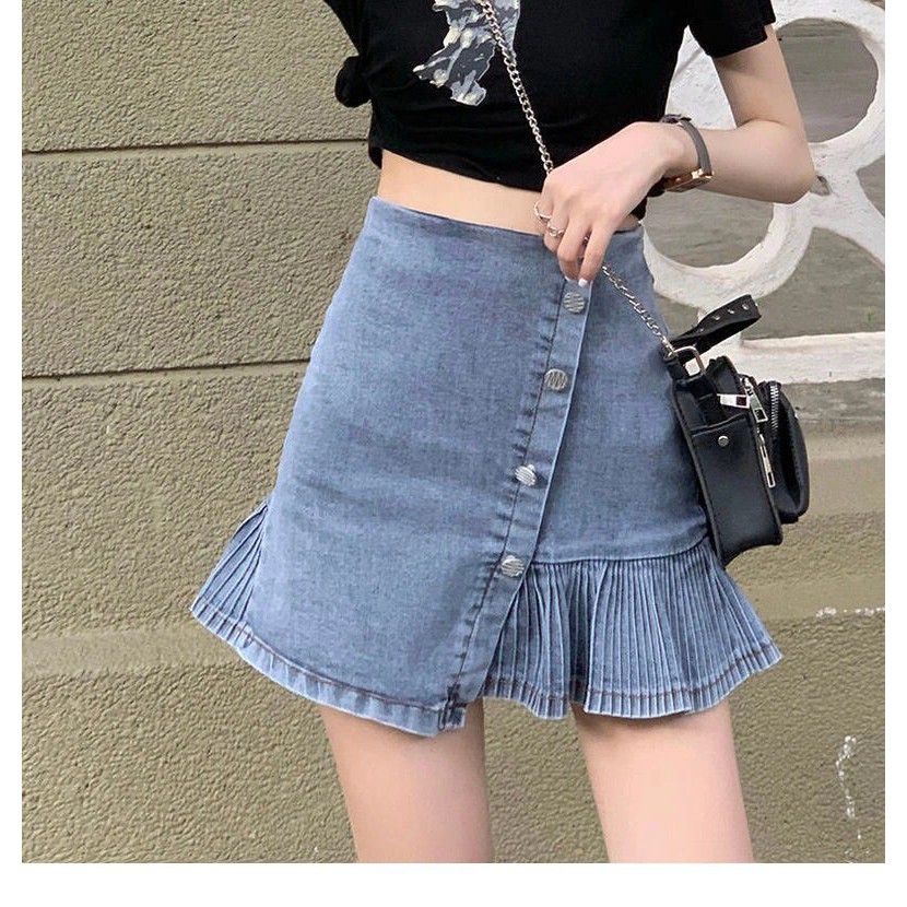 Chân váy jeans/denim ngắn xòe cách điệu - SẮN SIZE S, M