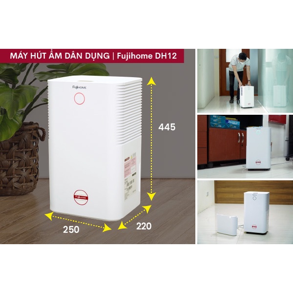 Máy hút ẩm lọc không khí 30m2 nhập khẩu Nhật Bản FUJIHOME DH12, máy hút ẩm mini dân dụng thông mịn -Bảo hành 2 năm