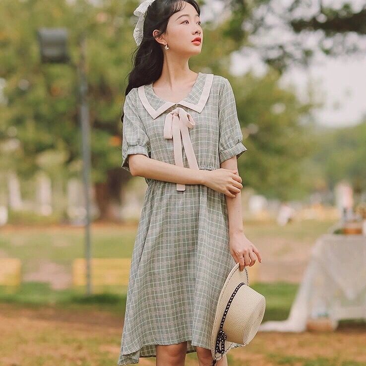 Đầm Dài Vừa Tay Ngắn Eo Cao Ôm Dáng Họa Tiết Kẻ Sọc Phong Cách Hàn Quốc Thời Trang Mùa Hè Mới Cho Nữ