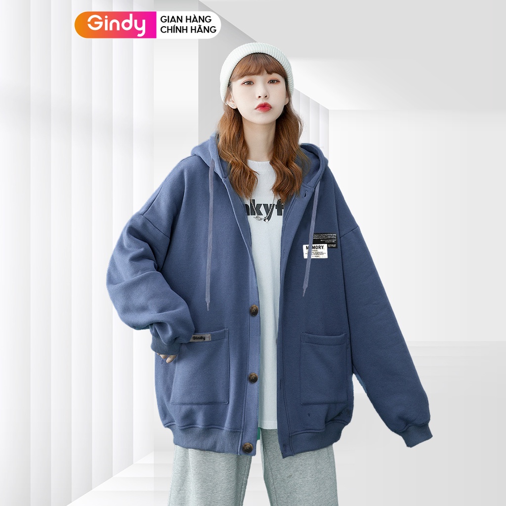 Áo khoác ấm unisex sweater nỉ bông GINDY hoodie nhiều màu thời trang thu đông nam nữ from vừa có mũ A11123