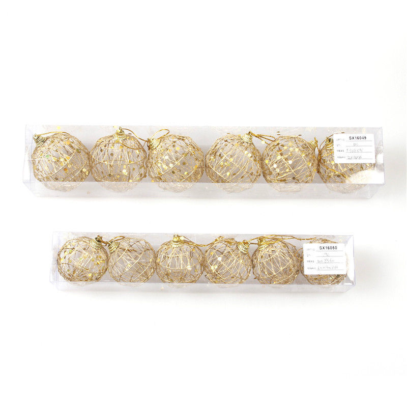 Set 6 quả châu rỗng vàng kim trang trí cây giáng sinh