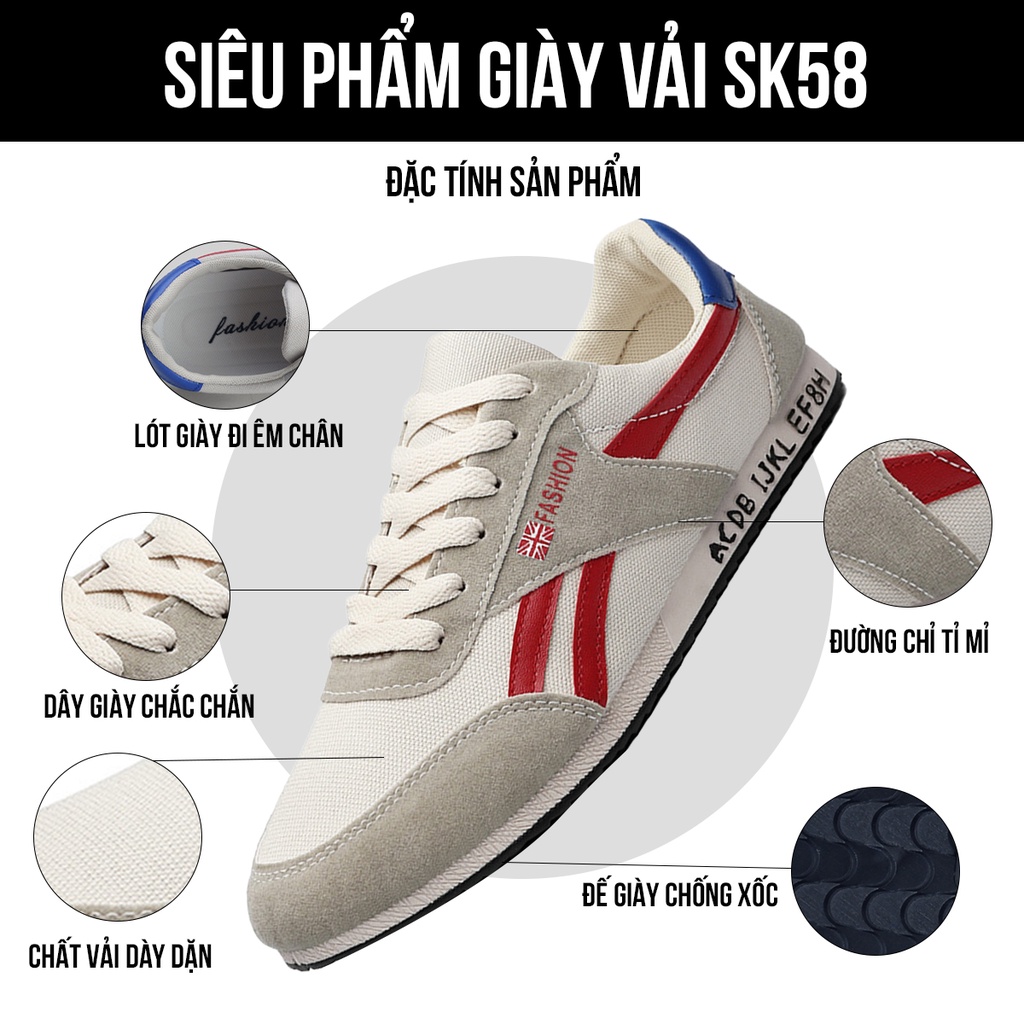 Giày thể thao nam, giày sneaker TIMAN SK58 đế êm vải thoáng khí bảo hành 1 năm