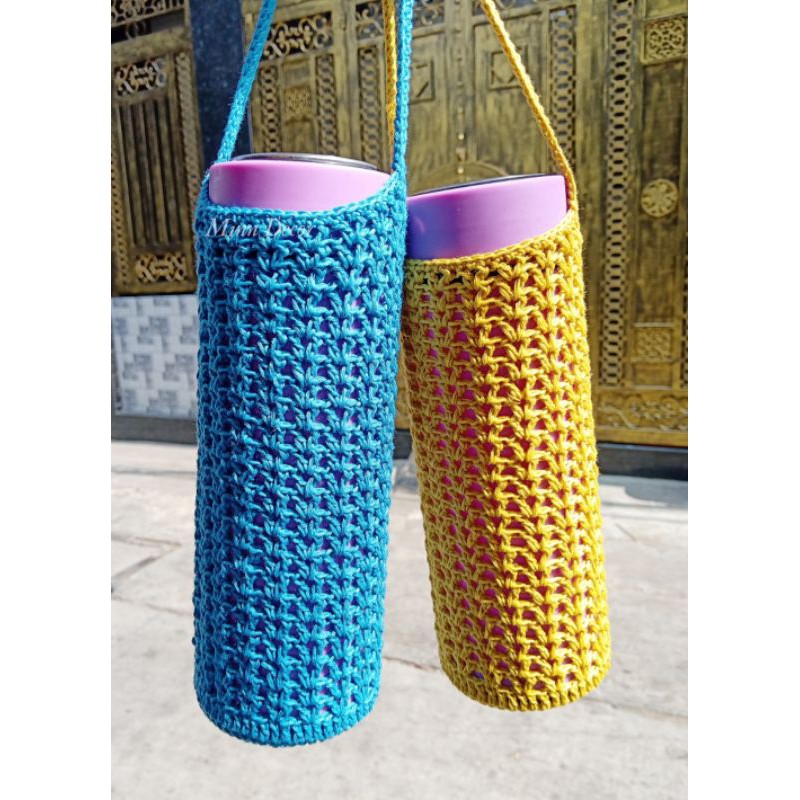 Túi đựng bình nước handmade, túi treo bình nước bằng len
