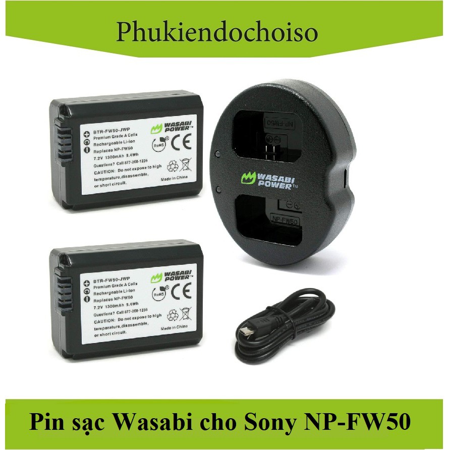 Combo 02 pin + 01 sạc Wasabi NP-FW50 cho máy ảnh Sony