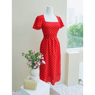 Váy cổ vuông chấm bi đỏ_1va1268do_lep'