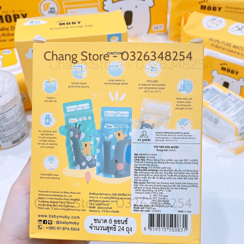 [CHÍNH HÃNG] Hộp Túi trữ sữa Moby Thái Lan dung tích 240ML