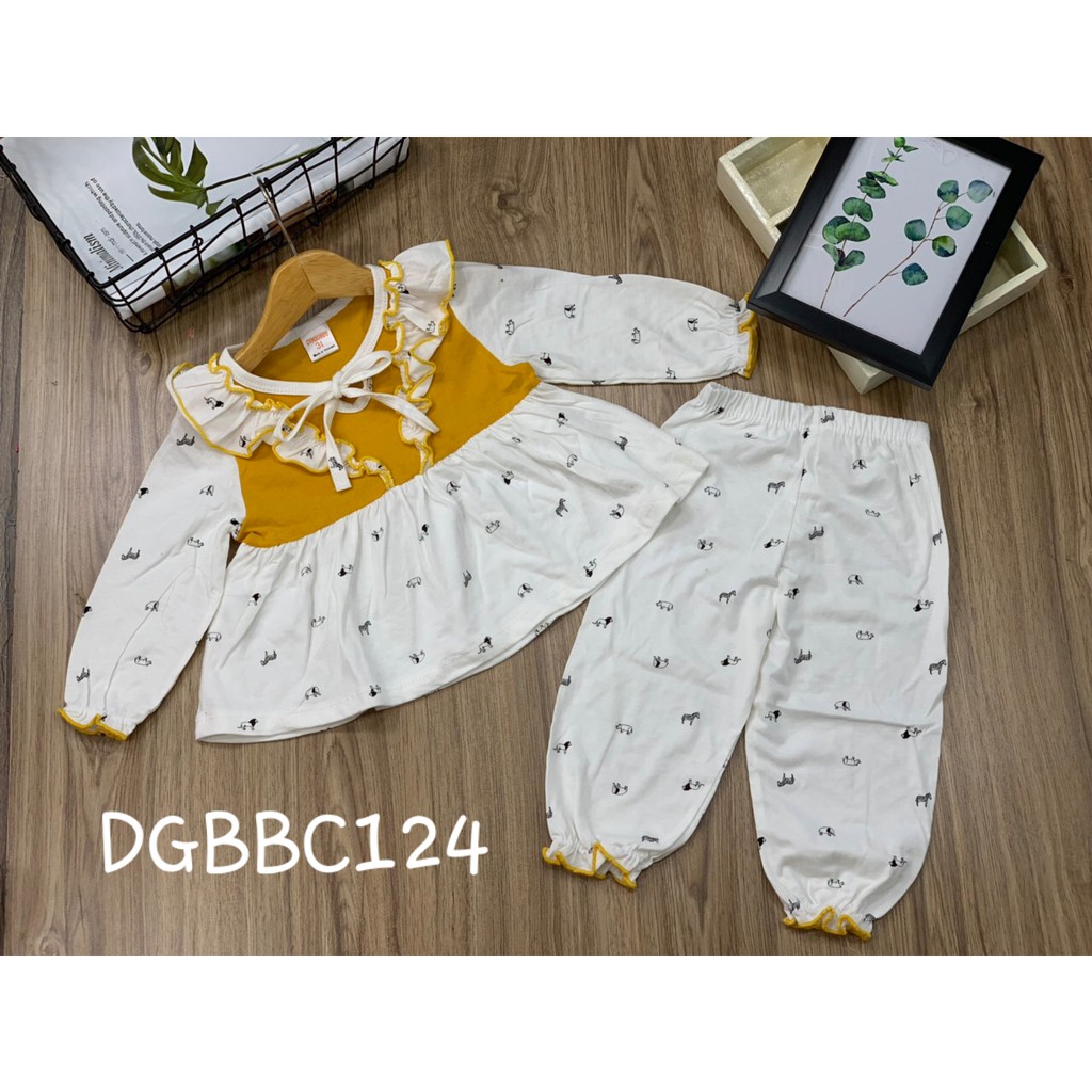 Bộ bánh bèo dài tay kiểu công chúa thun cotton xuất khẩu cho bé gái từ 11 đến 23kg - Bộ dài tay bé gái