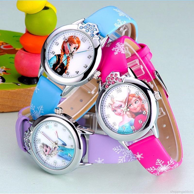 Đồng hồ hình phim hoạt hình Frozen đính pha lê cho bé gái
