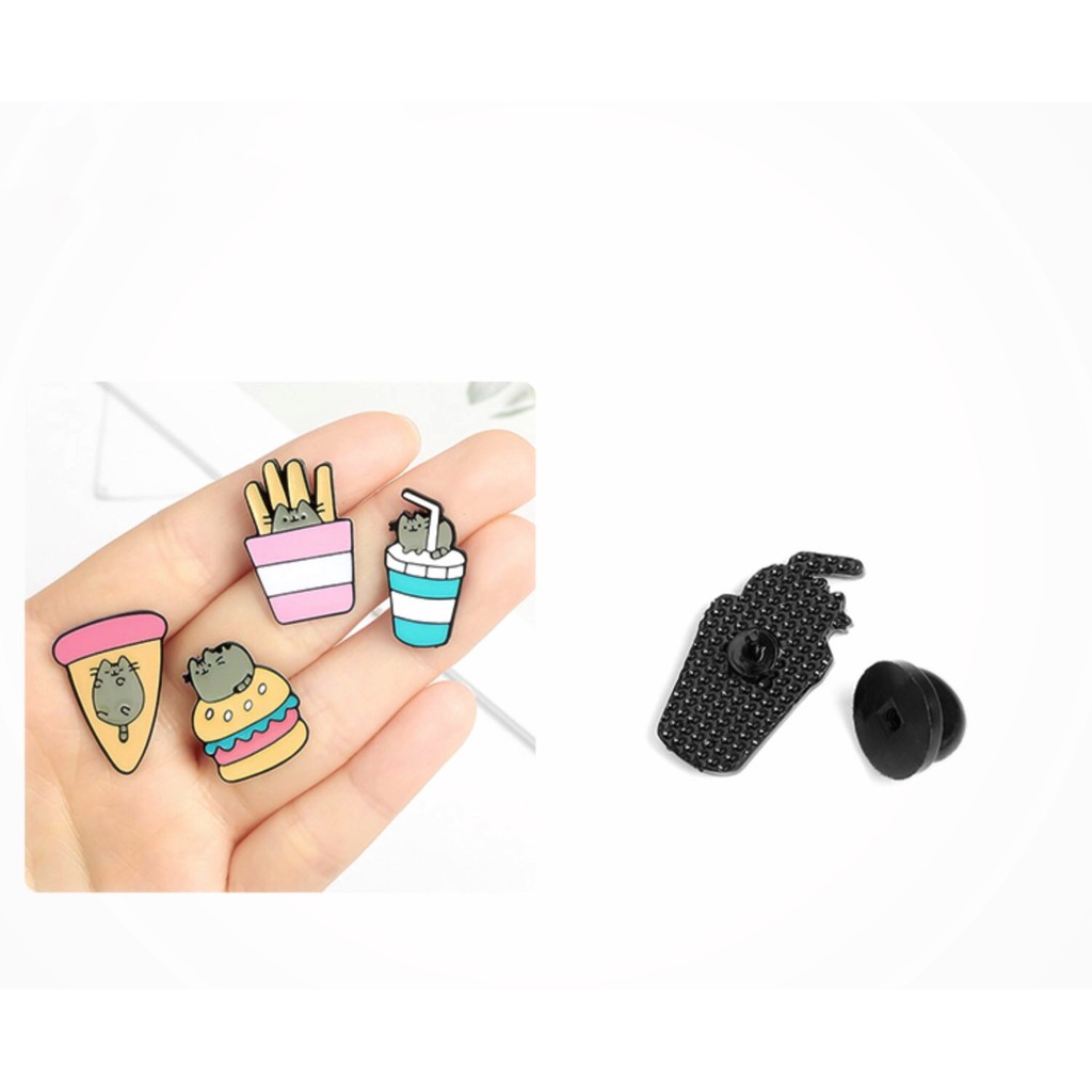 Huy hiệu balo, enamel pin cài áo Mèo và fastfood chibi │ kim loại │ xem thêm ở phần MÔ TẢ SẢN PHẨM