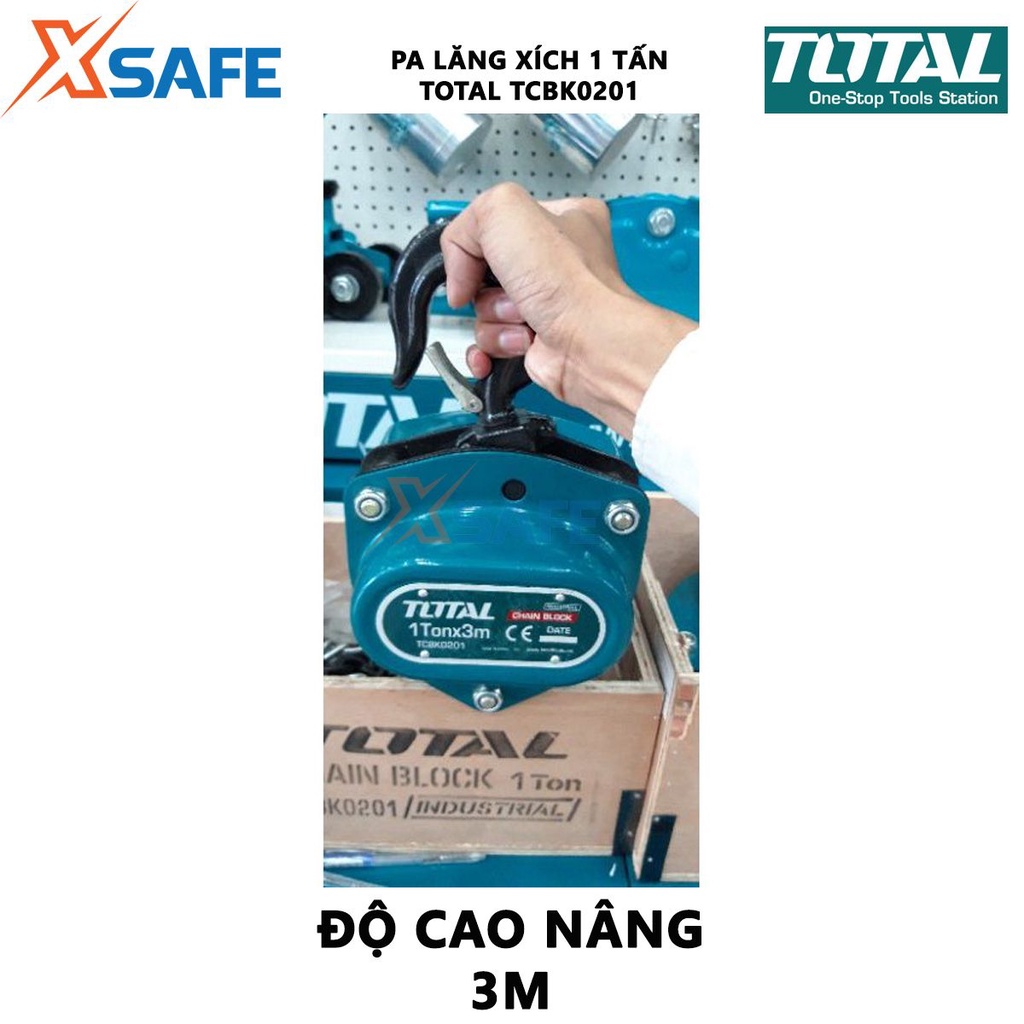 Pa lăng xích TOTAL trọng lượng nâng 1-2 tấn, độ cao nâng 3m Khoảng cách từ đỉnh móc đến móc treo 383mm-485mm