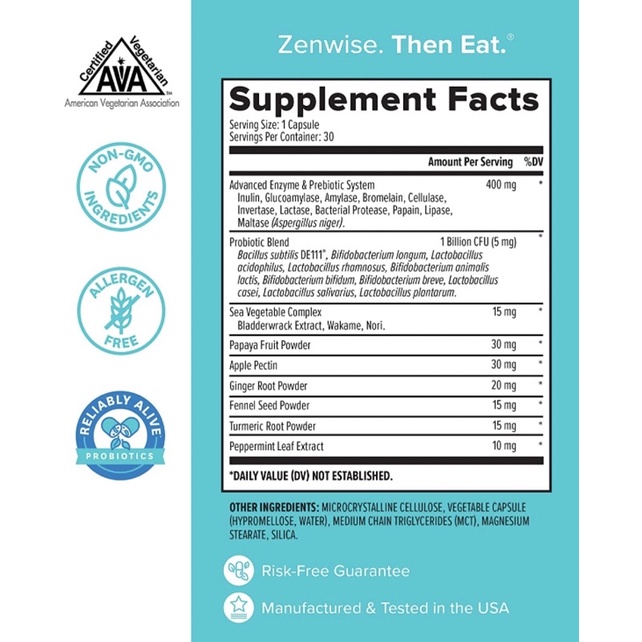 Viên men tiêu hoá enzyme + prebiotic + probiotic Zenwise Health 30 viên