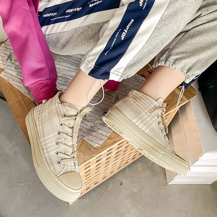 Giày Thể Thao Vải Bạt Cổ Cao Thời Trang Hàn Cho Nữ | BigBuy360 - bigbuy360.vn