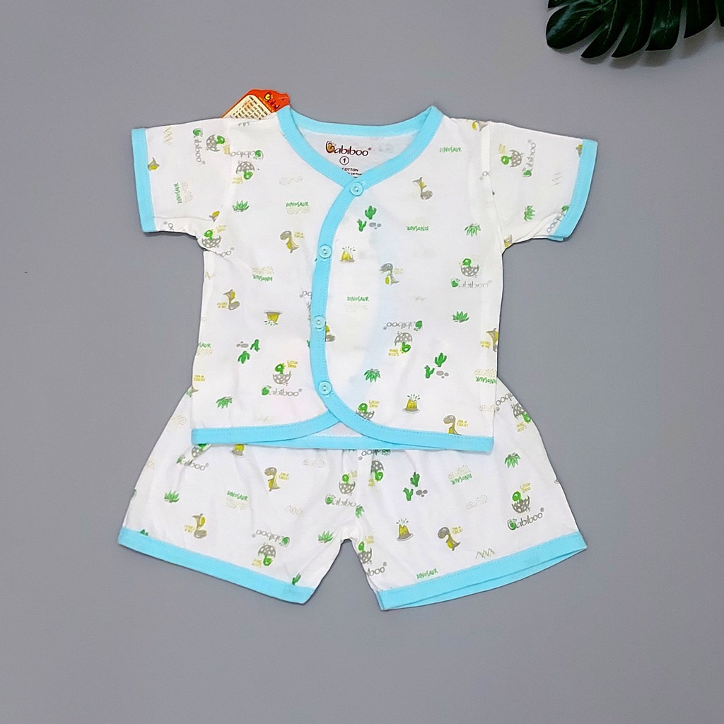 Bộ quần áo sơ sinh Babiboo Tay ngắn cài chéo họa tiết xinh xắn cho bé