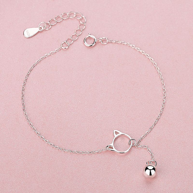 Lắc tay bạc nữ S925 - Vòng tay nữ bạc Ý chuông mèo nhỏ dễ thương Vườn Trang Sức VTSVT0137