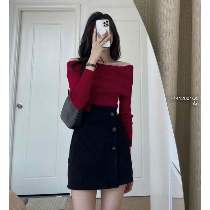 Áo tăm đỏ bẹt vai tay dài hàng QC! 1512
