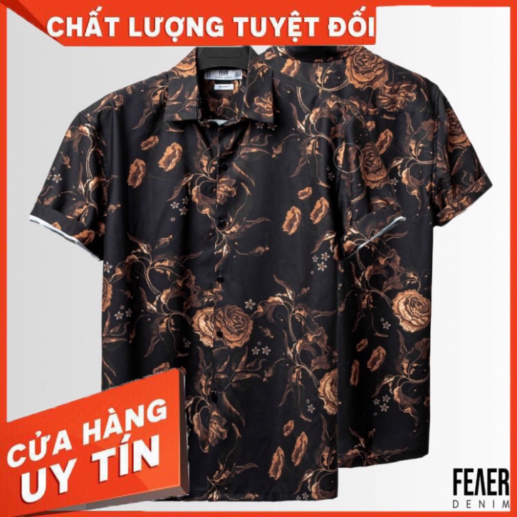 Áo sơ mi nam FEAER DENIM tay ngắn chất lụa họa tiết hoa vàng Gold Flo - Hàng nhập khẩu