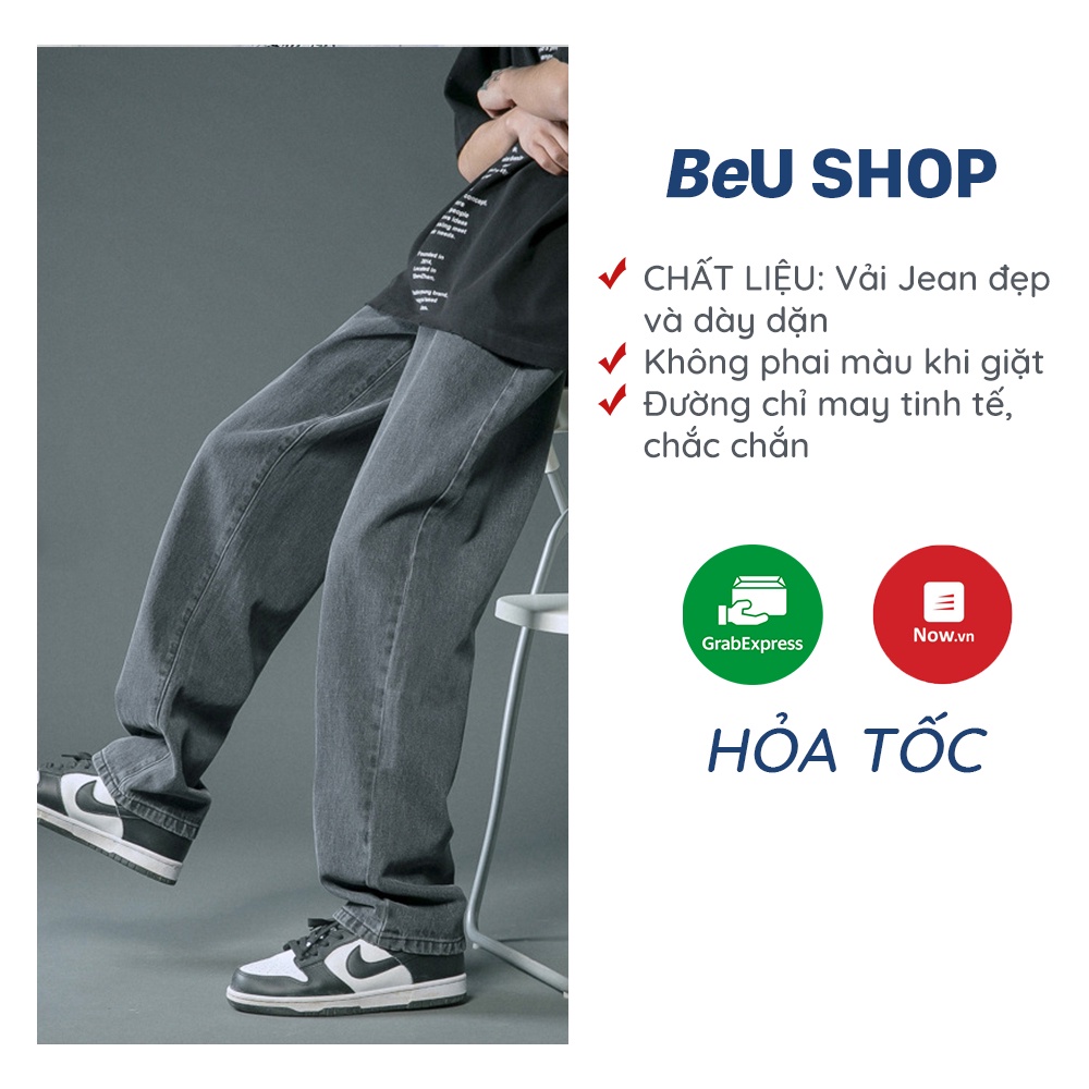 Quần Baggy Nam Ống Suông BeUshop, Jean Bò Nam Ống Rộng Bigsize Cao Cấp Dáng Đứng