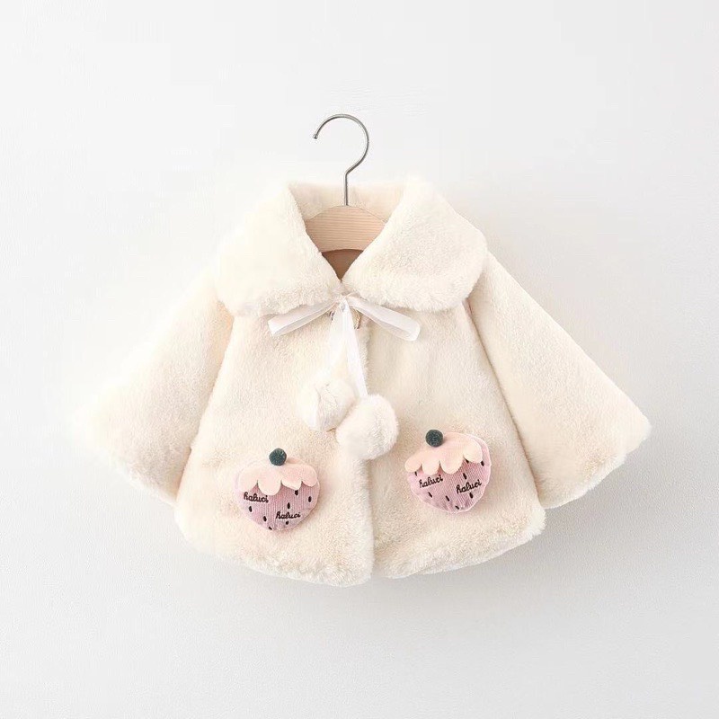 Áo choàng lông thỏ dâu tây cho bé gái từ 7kg đến 3 tuổi - giao màu ngẫu nhiên-Ib or Note số cân nặng của bé