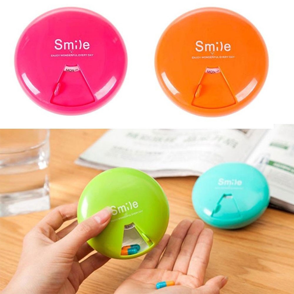 Hộp đựng thuốc uống in chữ Smile dạng xoay dễ mang theo