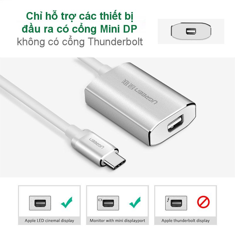 [Mã ELMALL300K giảm 5% đơn 500K] Cáp chuyển đổi USB type C sang Mini Displayport UGREEN CM115 40867