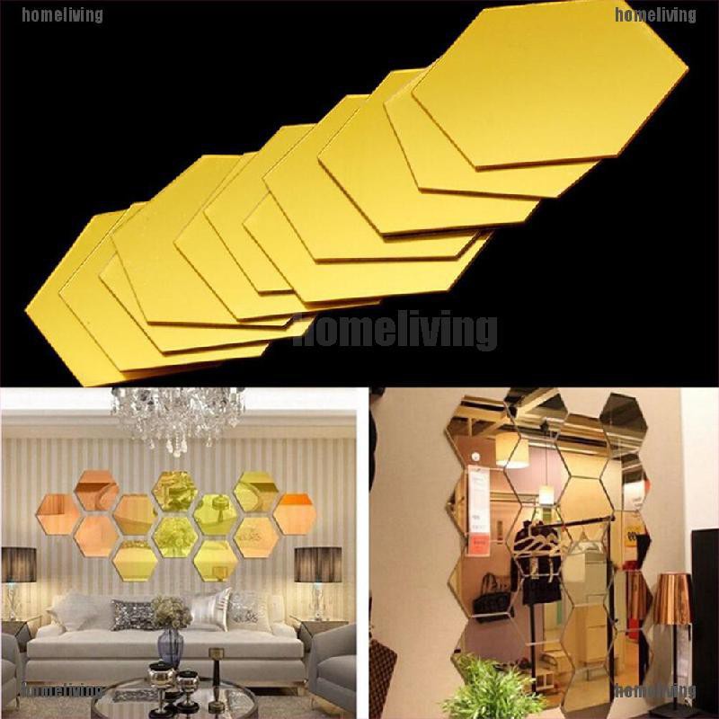 [homeliving] 12 Sticker Dán Tường Vinyl 3D Hình Lục Giác Hiệu Ứng Gương