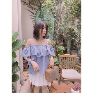 Áo 2 dây bèo ngực kèm scunchies chất cát lụa Yoomeclothing