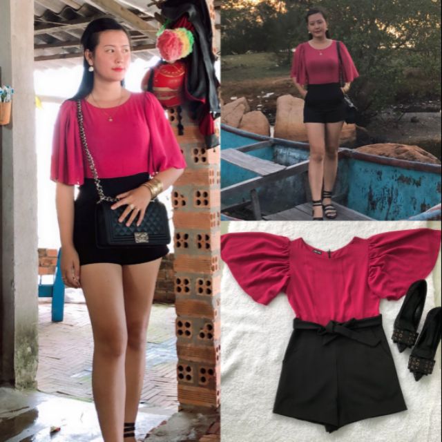 Jumpsuit đùi phối màu cột nơ eo HÀNG THIẾT KẾ