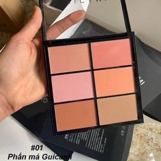 Bảng phấn má Guicami, phấn má hồng 6 ô tông hồng cam đào siêu xinh tự nhiên