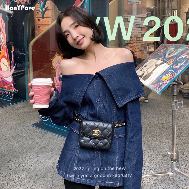 Áo Khoác Denim Cổ Phẳng Phong Cách Retro Mùa Thu 2022 Mới