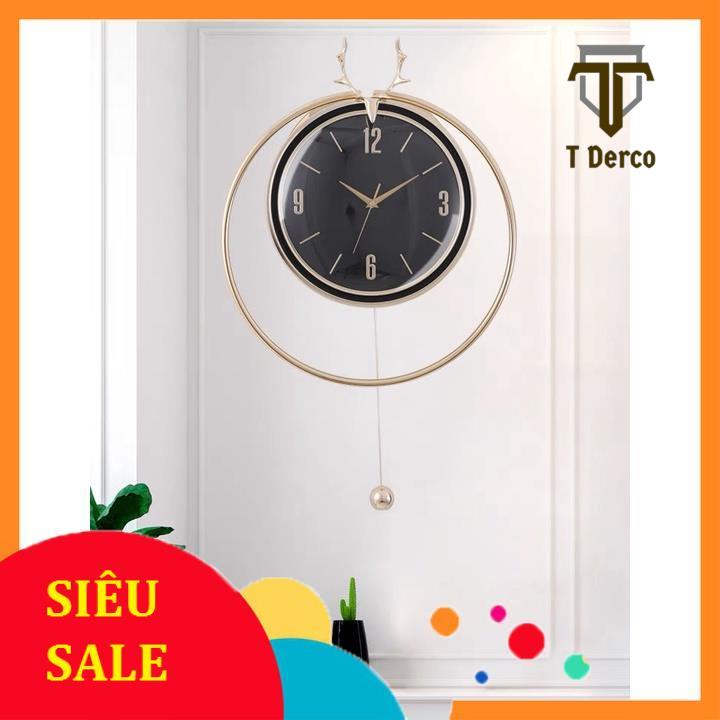 Đồng Hồ Trang Trí Treo Tường Bắc Âu Tròn Mặt Đen
